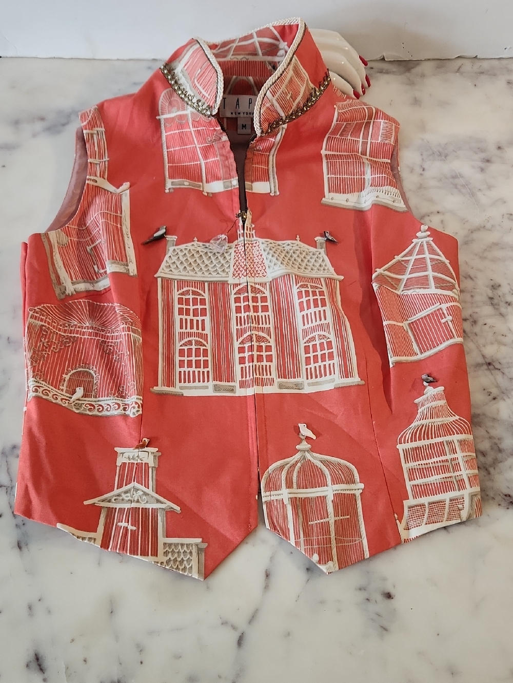 TAPP New York Vest | Avaiary  100% Cotton | Mother Pearl Birds | Hand Taliored